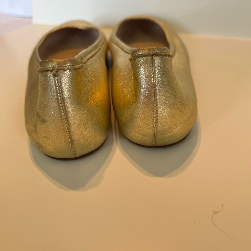 CHRISTIAN LOUBOUTIN GOLD METALLIC LEATHER BALLET FLATS SZ 37.5 - Picture 5 of 9